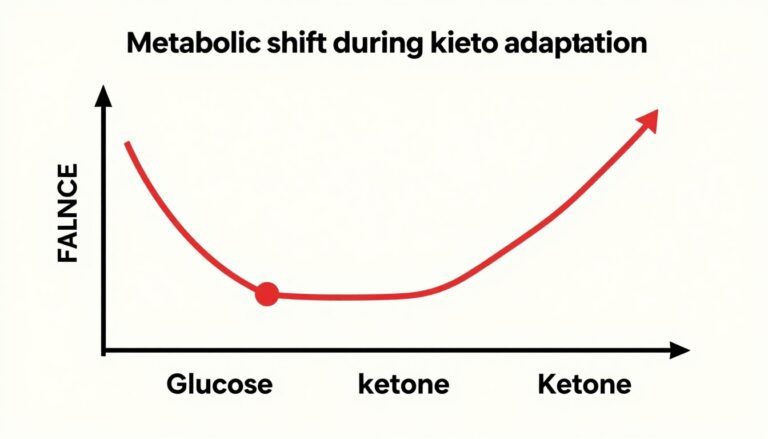 Schemat procesu adaptacji na diecie ketogenicznej pokazujący przejście z metabolizmu glukozowego na tłuszczowy